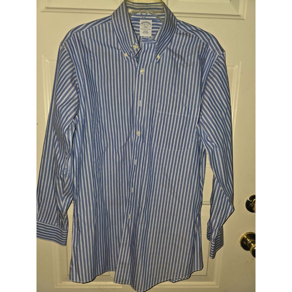 Brooks Brothers 346 Blue/White Stripe NON IRON Button Up SLIM FIT D16 2/3